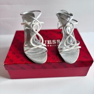 Guess Silver Strappy Heels Gift for Women Party Sandals Size 5.5